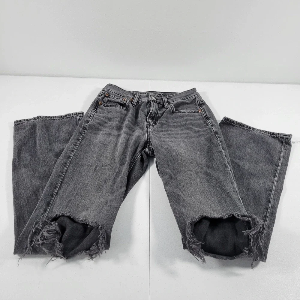 American Eagle 90s bootcut Jeans Distressed black Denim Women's Size 00 - Picture 1 of 11